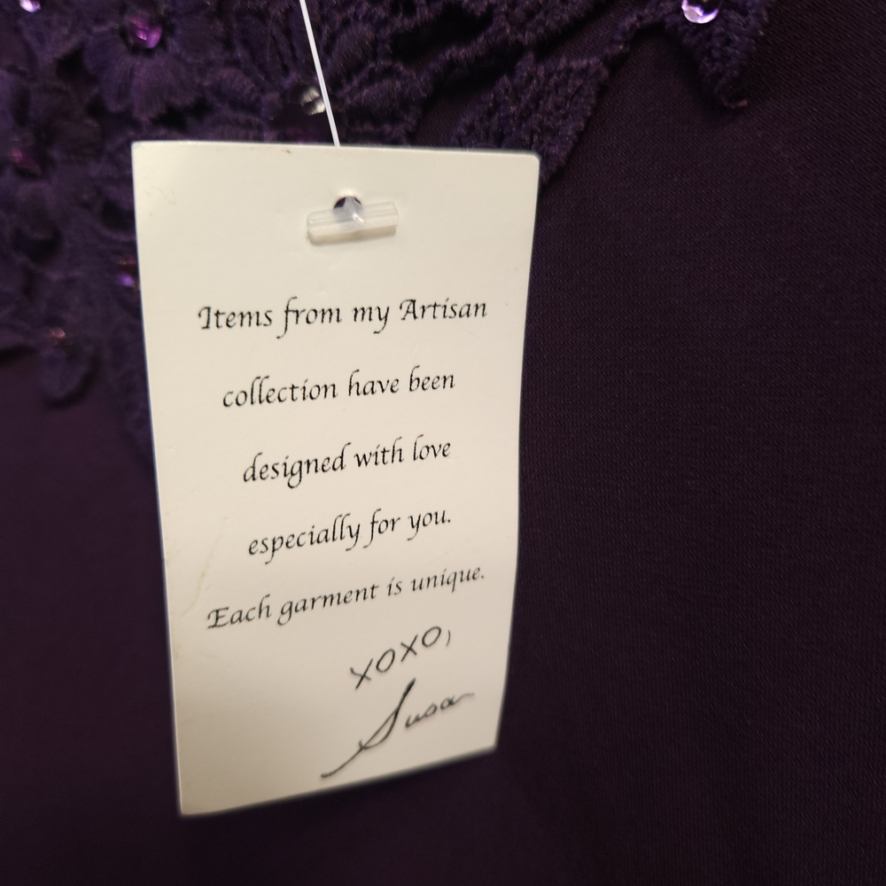 Susan Graver Deep Purple Lace Accent Top - Picture 3 of 7